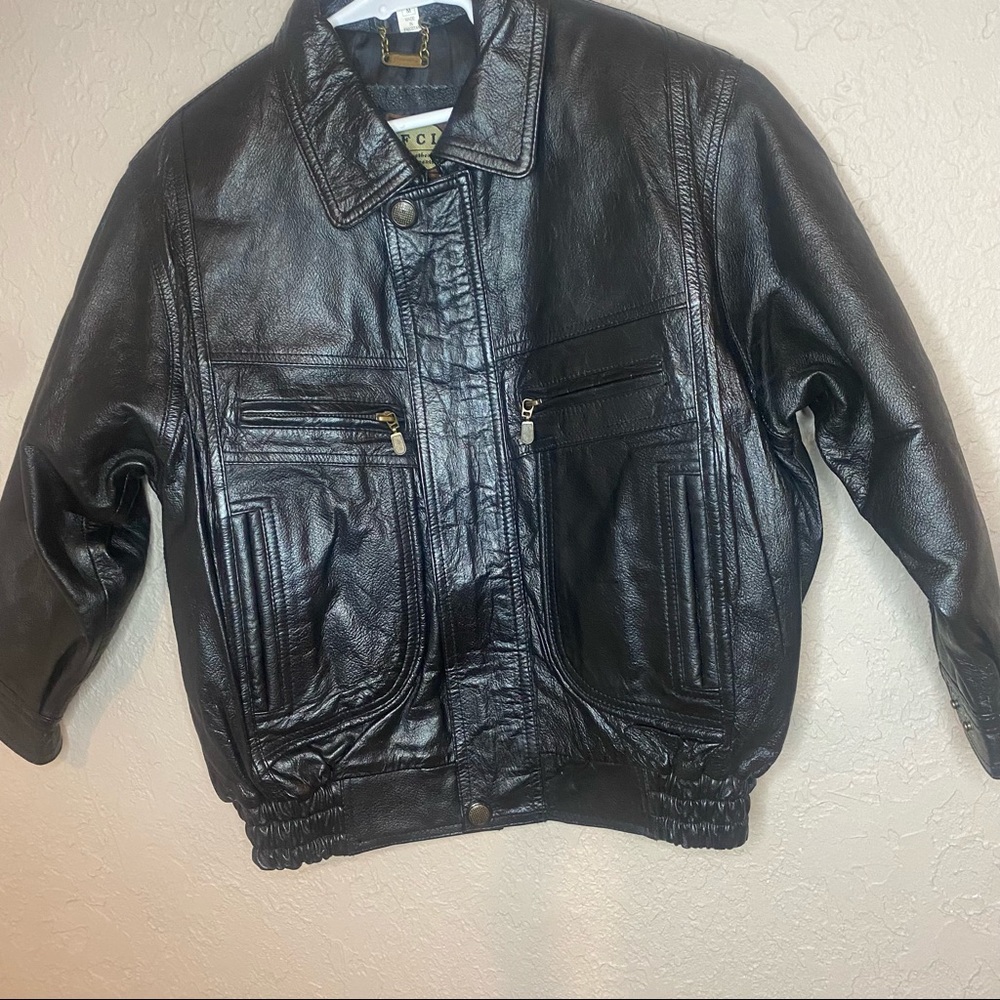 FCI Leather Garments Black 3/4 Length Sleeve Leather Jacket